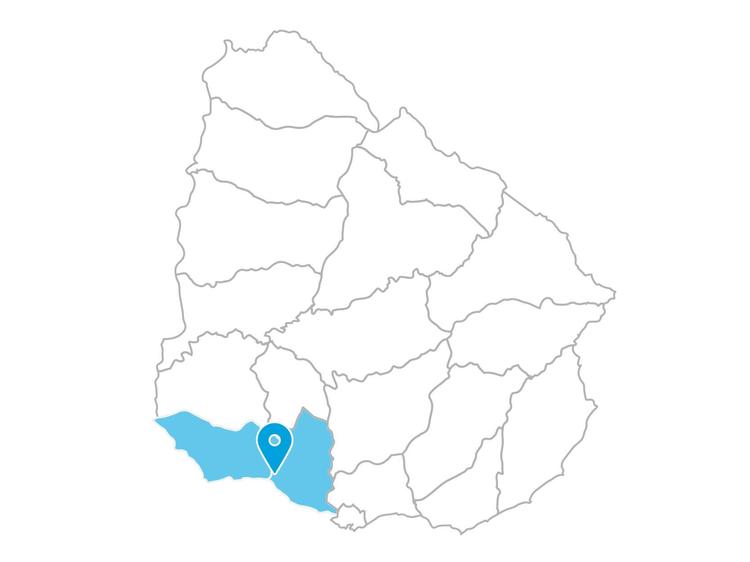 Mapa de Uruguay con destaque de San Jose y Colonia